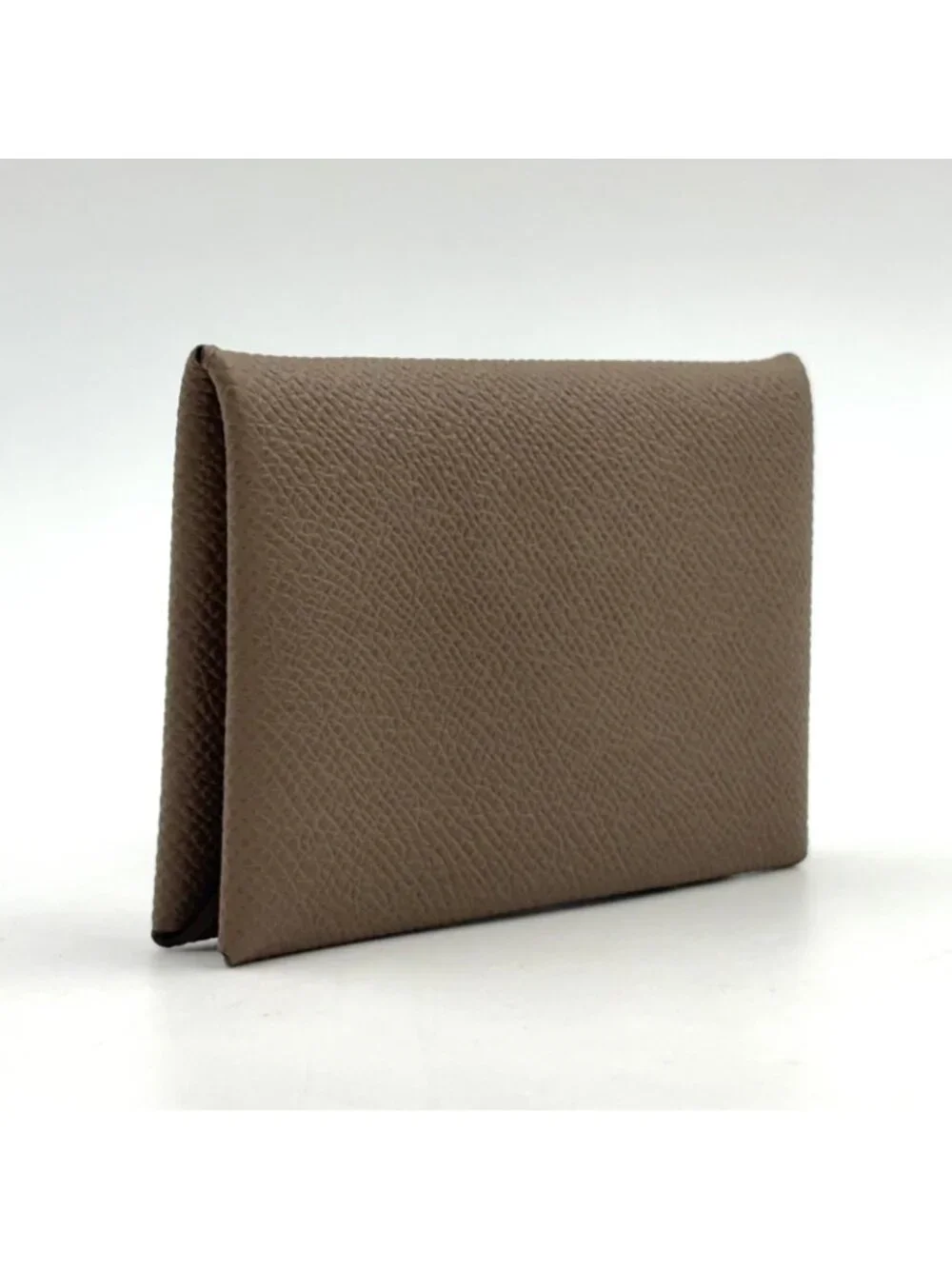 Hermes Calvi Duo Leather Gray Beige Card Case Silver